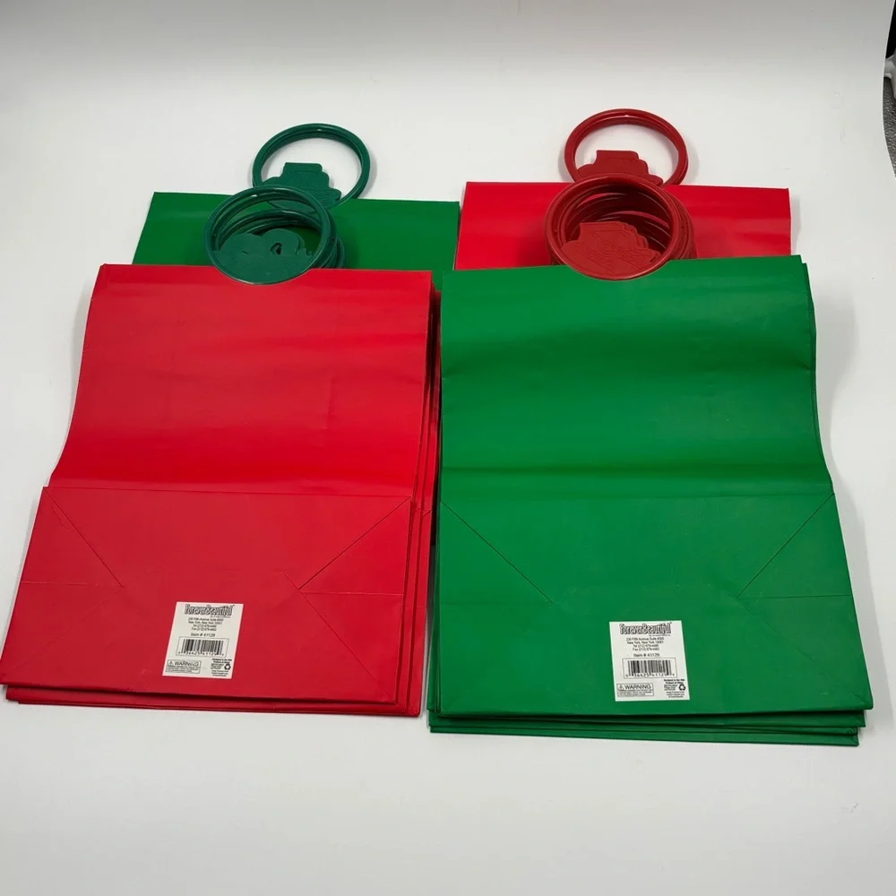 12pc Christmas Gift Bag Set Red & Green w/ Sleigh & Candy Cane Handles